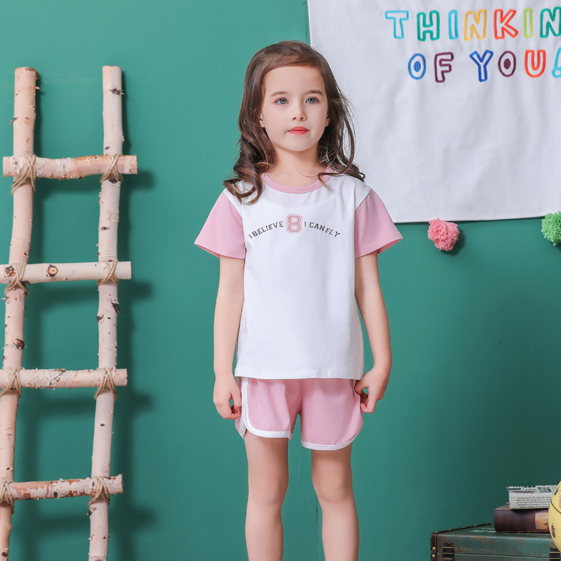 2020 Hot Sale 3-13Year Knitted O-Neck Korean Child Pajama Summer Kid Clothing Set For Boy