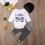 Conyson 0-18Months Newborn Boy Letter Print Clothes Cotton Sets Long Sleeve Romper Pant Hats Outfit 3Pcs Toddle Baby Warm Suits