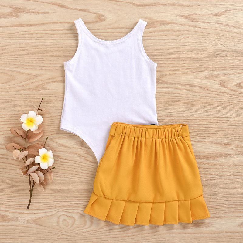 New Girl Suit Yellow Short Skirt Two Piece Baby Children Wholesale Kids Summer White Tank Romper Skirt Summer Sets Girls