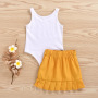 New Girl Suit Yellow Short Skirt Two Piece Baby Children Wholesale Kids Summer White Tank Romper Skirt Summer Sets Girls