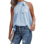 Conyson New Design Europeon Style Summer Halter Bowknot Leopard Print Sleeveless 10 Colors Loose Plain Satin waistcoat woman