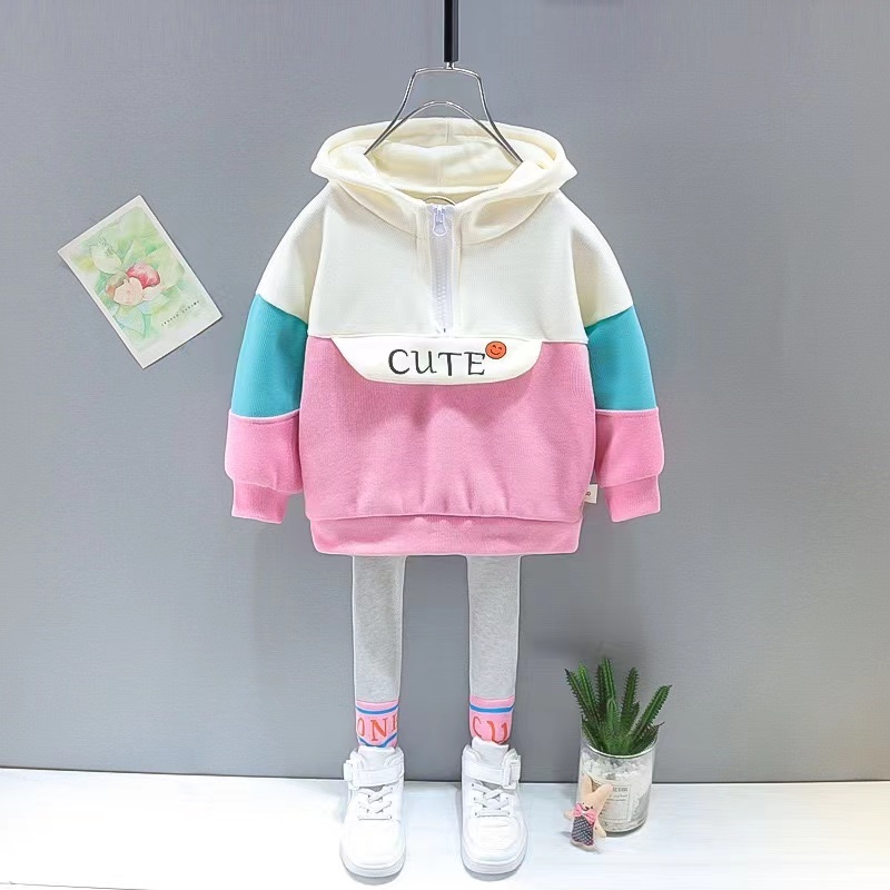 Conyson Casual Baby Girl Zipper Clothes Set Cute Hooded Sportswear Letter Infant Girls Long Sleeve Outfit 2Pcs Tracksuit