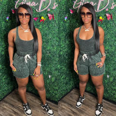 2023 Summer New 2 Piece Set Solid Tie Dye Printed Vest Shorts Suit Tied Rope Fitness Workout Yoga Sports Two-Piece Women Set