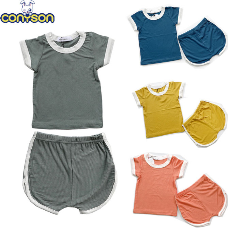 Conyson fashion korea summer short Sleeve pure color modal cotton suits Baby underwears Kids boys Girls' Sleepwear Pjs Pyjamas