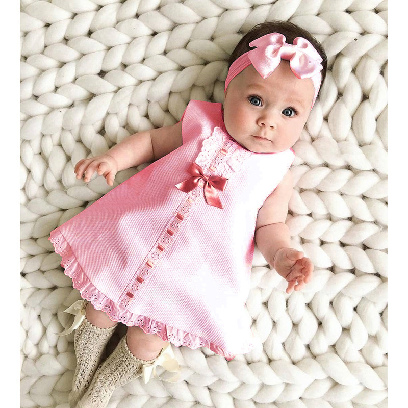Conyson High Quality Summer New Fashion Sleeveless Bowknot 2Pcs Baby Dress for Girls Designs Children Clothes Set