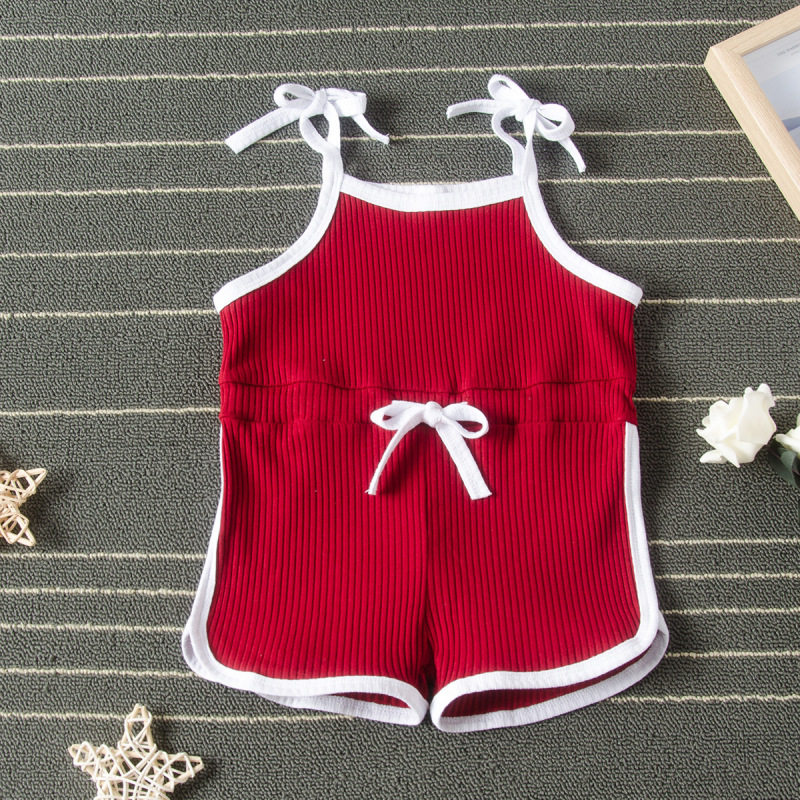 Conyson Summer Sling Shorts Girls' Fashion Sports Beach Pants Clothing Jumpsuit Solid Bowknot Tank Top Knit Kids Girl Sweatshirt