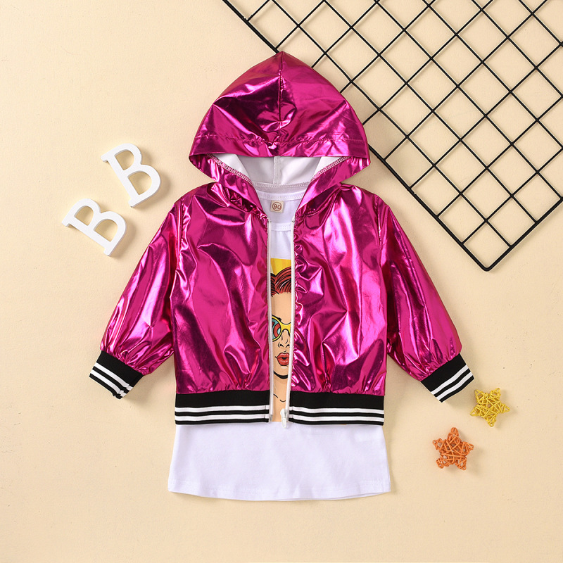 2021 New Autumn Toddler Girls 2 Piece Outfits Short Sleeve T-shirt Dress With Jacket Coat Casual Fall Outfits Set