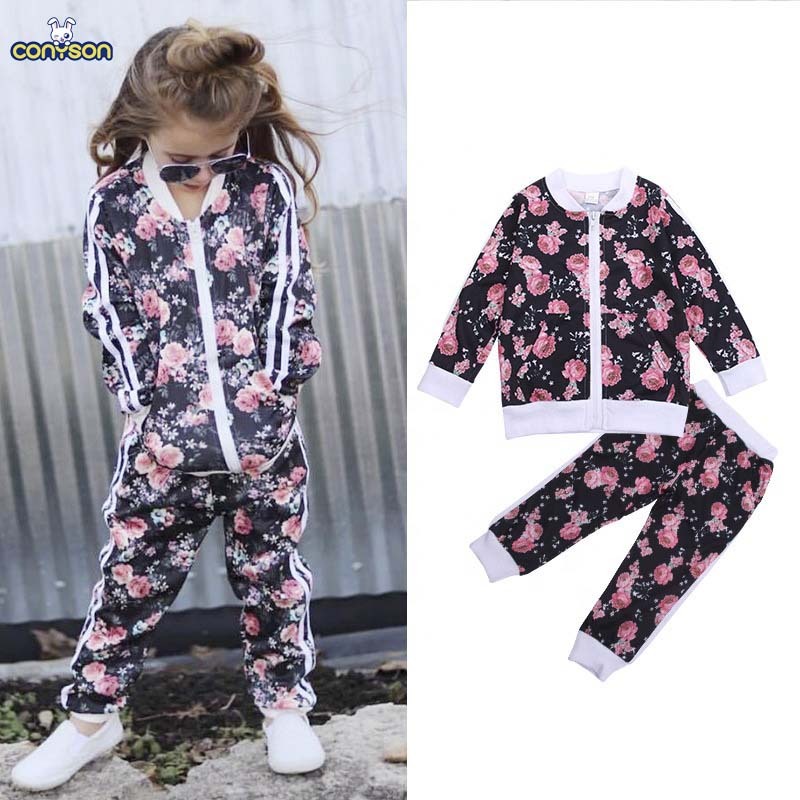 Factory Supply Wholesale cotton baby Tracksuit little Girl Clothes Set Long Sleeve Sweatshirt Children'S Suit kids clothing
