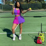 Conyson Wholesale Womens Matching Summer Outfits Women Short Set Clothing Custom Color Blocking Top Skirt  Casual Tracksuits