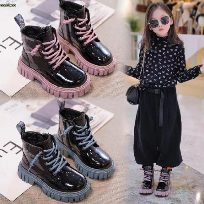 Conyson wholesale kids korean fashion designer lace-up candy color martin boot boy girls autumn winter PU Leather outdoor shoes