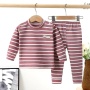 Autumn Winter Newborn Baby Casual Thermal Underwear Stripe Long Sleeves Top Trousers Two Pieces Suits Unisex Pajamas Set