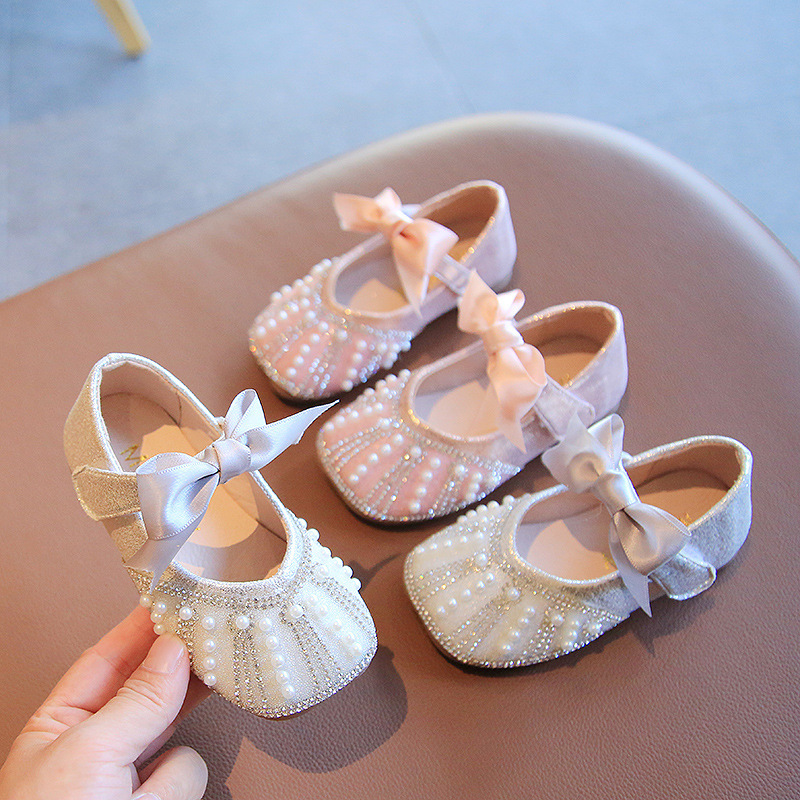Conyson New Children Leather Shoes Rhinestone Bow Princess Girls Party Dance Shoes Baby Student Flats Kids Performance Shoes