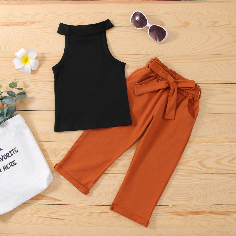 Conyson hot sale Fashion boutique Summer Baby Girls sleeveless Outfit two pieces tank top Suit Cotton kids Girl Clothing Sets