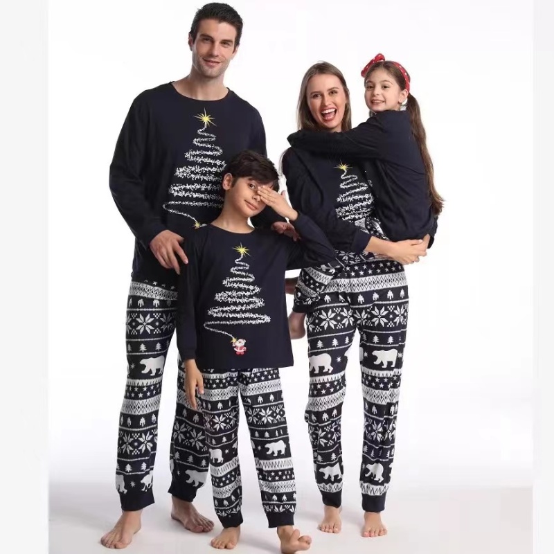 Conyson New Christmas Pajamas Set Mommy and Me Elk Print Family Suits Father Mother Kids Homewear Sleepwear Clothes