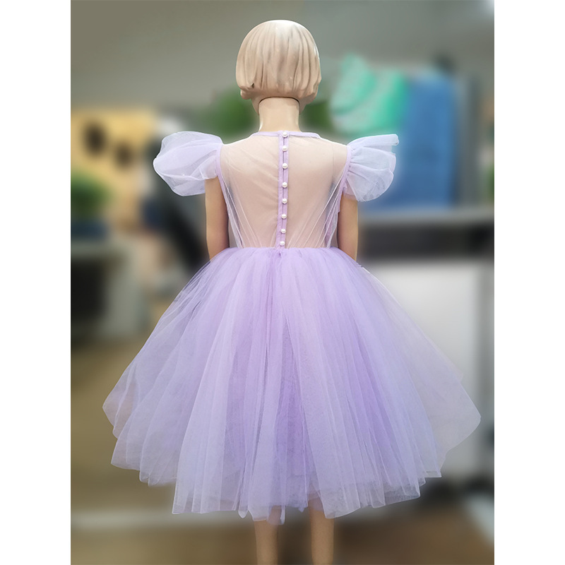 Conyson high quality costume elegant summer boutique yarn flying sleeve dancing princess dresses tulle host evening dress