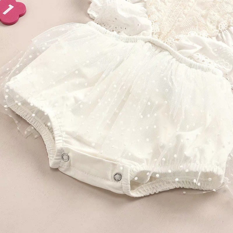 Custom Snap Button Sleeveless Lace Tulle Baby Girls Dresses Summer Romper Baby Newborn