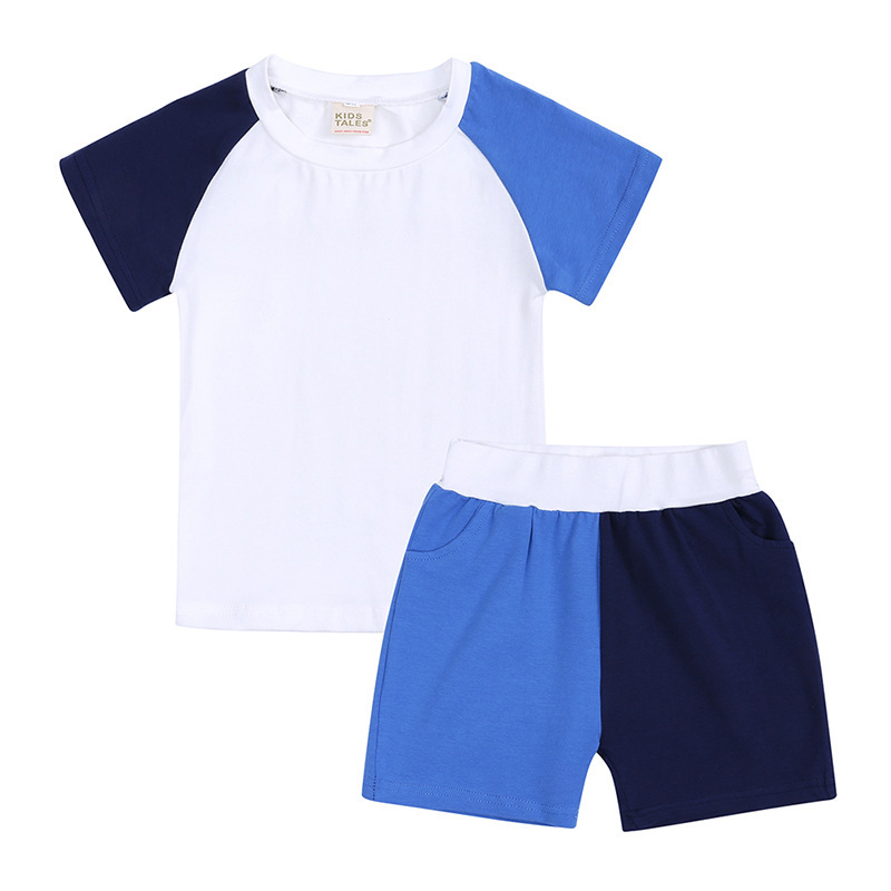 Conyson Custom Logo Summer Bicolor Cotton T Shirt Shorts Toddler Boy Clothing Sets 3M-13Y Kids Girl Clothes 2 pcs Casual Outfits