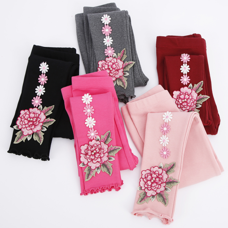 Wholesale Europe Little Girl's Ankle Flower Fashion Skinny Full Legging Cotton Leggings
