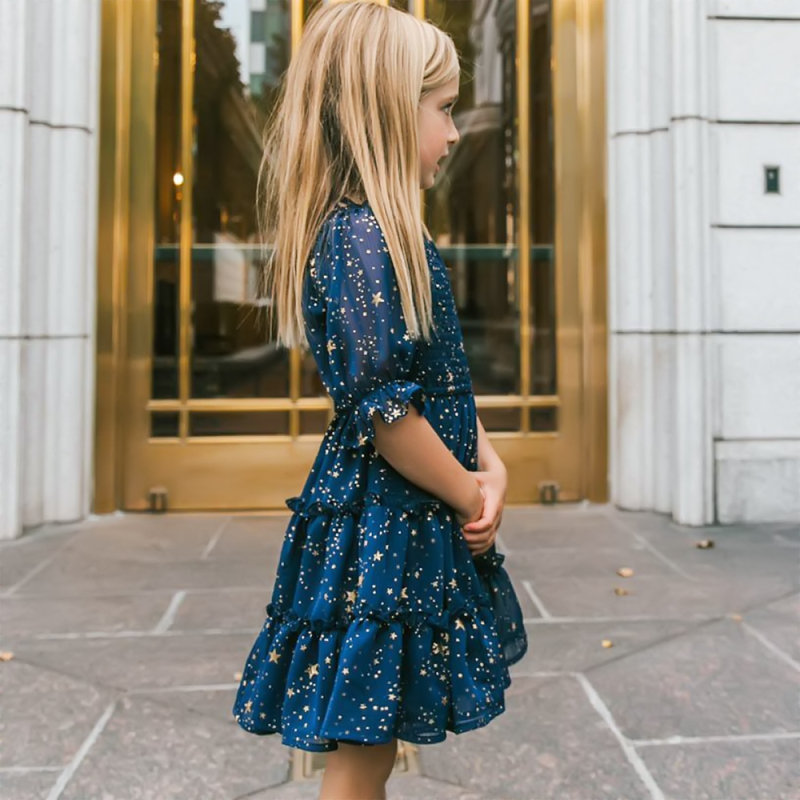 Conyson Summer Smocked Dress For Girls Sequin Ruffle Short Sleeve Clothes Children New Fashion Chiffon Party Princess Costume