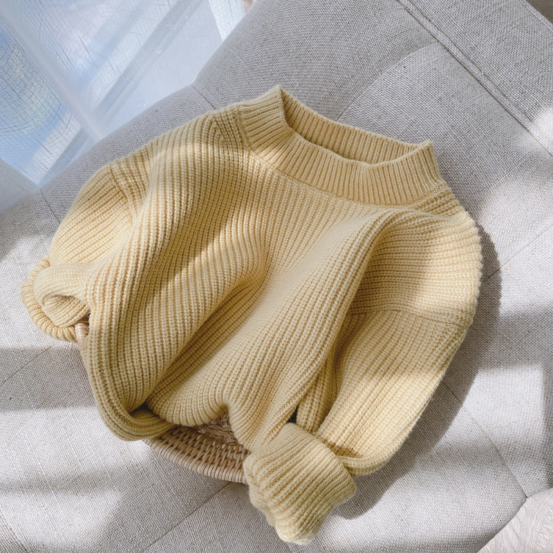 Wholesale Solid Color Long-sleeved Warm Fashion Sweater Knitted Children's Pullover Sweater