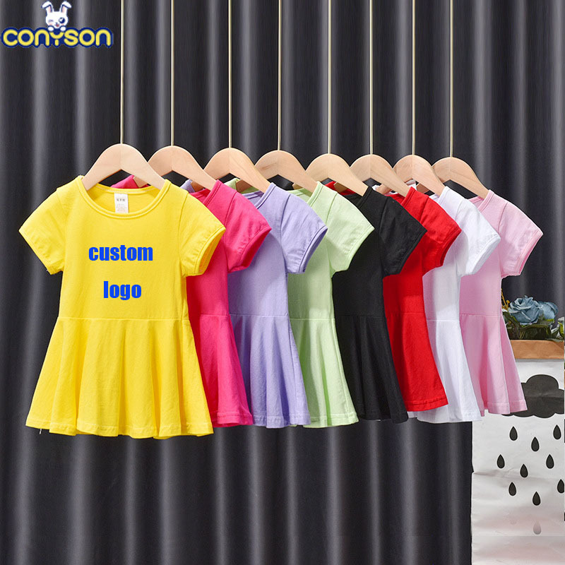 Vestido infantil de algodão personalizado, modelo princesa, para meninas, estilo coreano, ideal para o verão, com logo personalizado e em alta demanda.