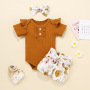 Conyson New Fashion Baby Clothes Baby Girl Romper button short sleeve Newborn Cute Headband Baby Girls Clothing Jumpsuit Romper