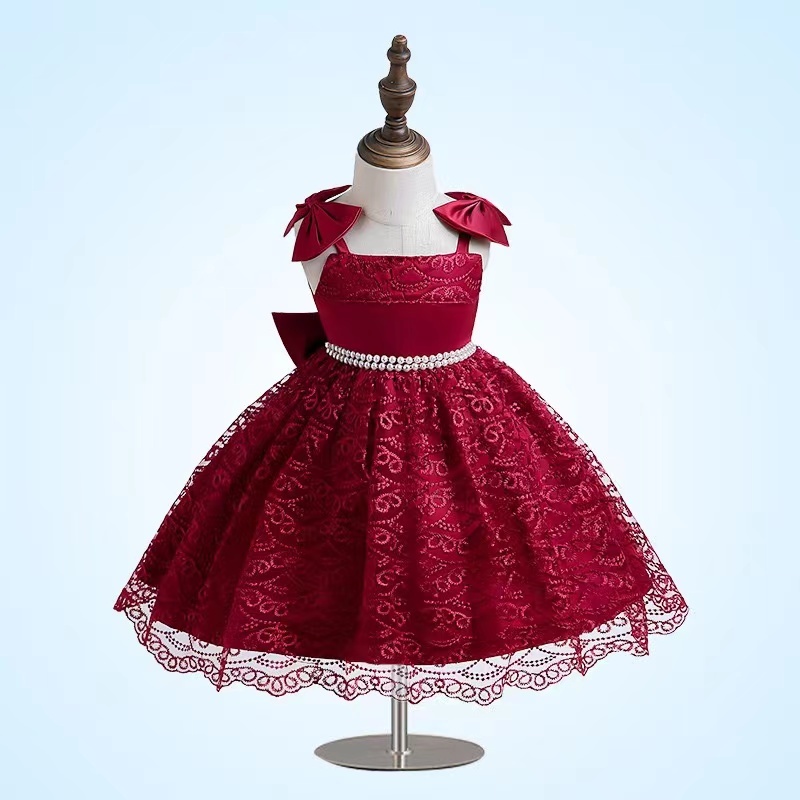 Conyson Embroidered Bow Children Dresses Tie Sleeve Pompous Satin Princess Dress Night Party Performance Dress for Baby Girls