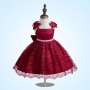 Conyson Embroidered Bow Children Dresses Tie Sleeve Pompous Satin Princess Dress Night Party Performance Dress for Baby Girls