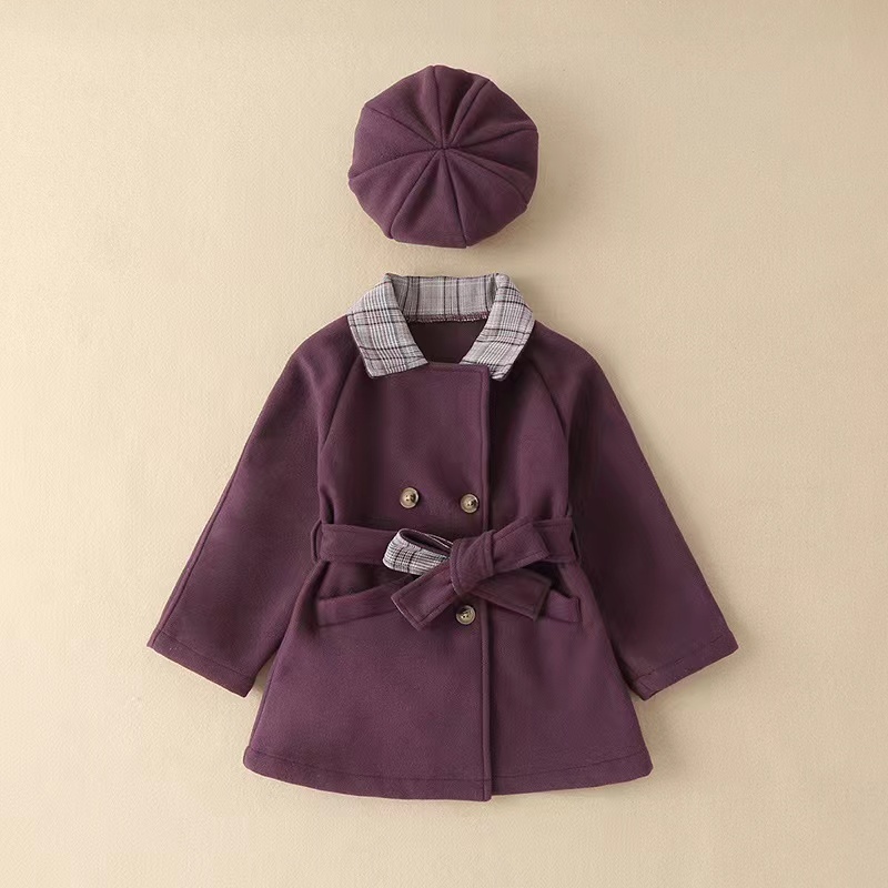 Comyson Wholesale Warm Wear Solid Midi Children's Girl Jacket Korean Elegant Kids Girls Long Sleeve Dust Coat