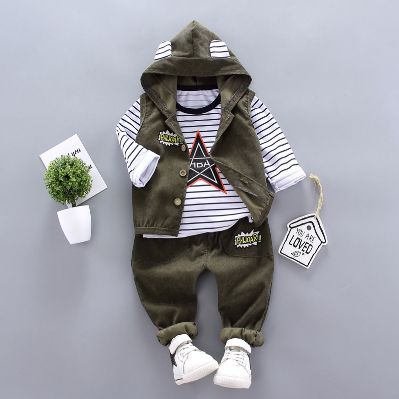 Hot sale New Products Toddler Boy Jacketskid Children's Baby long sleeve Clothing Sets Of 3 Pieces