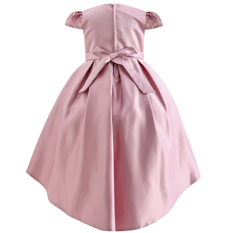 High Quality Kids Clothing Formal Trailing Birthday Puff Sleeve Knee-Length Party Wear Flower Dress Girl