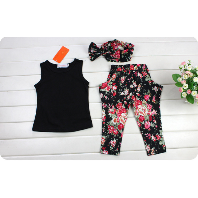 Conyson fashion style cotton Baby Girl summer children sleeveless Print flower o-neck clothes Suit baby kids clothing Set