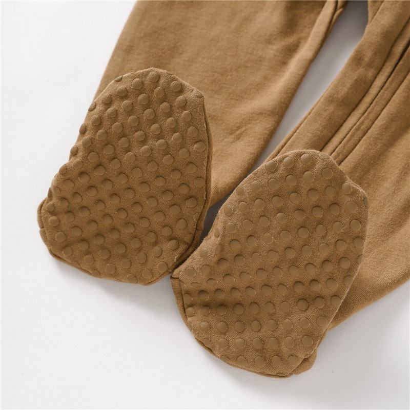 Conyson autumn fashion designer custom logo 100% Organic Cotton Solid New Born Baby Footed Pajamas