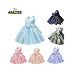 Conyson New Style Pure Color Square Collar Sleeveless Wedding Birthday Party Bowknot Linen New Princess Flower Girl Dresses