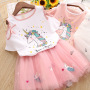 Pink Hot Sale Unicorn Skirt Fall Wholesale Baby Girls Children Boutique Off Shoulder Casual Summer Kids Clothing Princess Dress