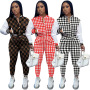 Western Style Amazon Hot Sale Autumn Sweatsuit Fashion Leisure Print Spliced Long-Sleeved Baseball Jacket 2 Pieces Women Suit