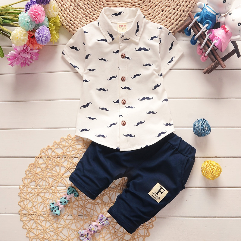 Conyson hot sale korea fashion toddler cotton apparel baby boys designer button kids clothes summer outfit t-shirt clothing set