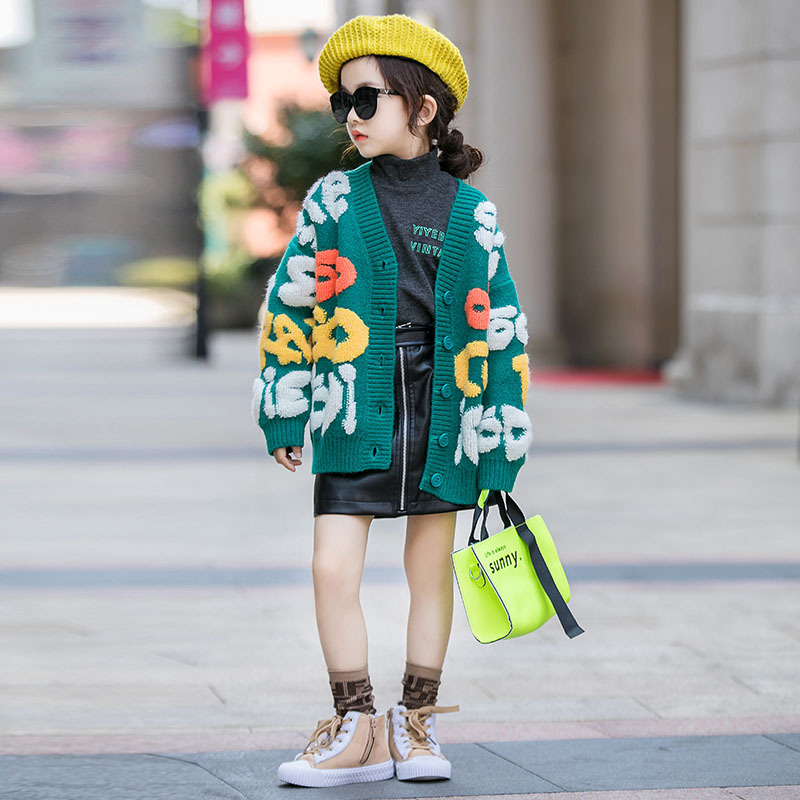 Conyson wholesale rts korea kids fashion children sweater clothes embroidery letter Girl Long Sleeve Autumn Winter clothing Coat