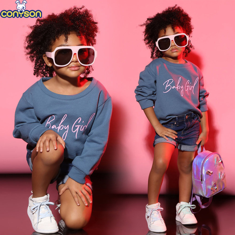 Conyson Spring Kids Clothes Fashion Long Sleeve Sports Tracksuit Cotton Letter Printed Casual Pullover Children Girls Sweatshirt