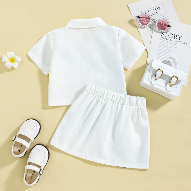 Conyson Summer Fashion Kids Girls Clothes Sets Crown Leopard Printed Single Breasted Shirts Tops+A-Line Skirts Children Suits