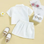 Conyson Summer Fashion Kids Girls Clothes Sets Crown Leopard Printed Single Breasted Shirts Tops+A-Line Skirts Children Suits