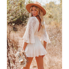 high quality ins fashion designer summer adult batwing sleeve sexy clothes women lace S-XL clothing one-piece casual mini dress