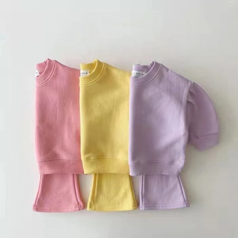 Conyson Casual Children Girls Clothes Sets Solid Sweater Flared Pants Two Piece Outfits Fashion Litter Girl Outfits