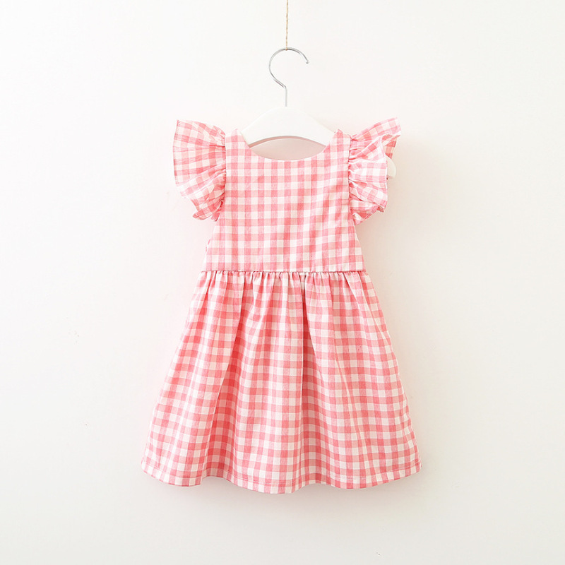 Conyson Summer Dress Design Ruffle Prom Formal Fairy Flying Sleeve Party Dress Bow Plaid Backless 2-8Y Easter Kids Girl Dress