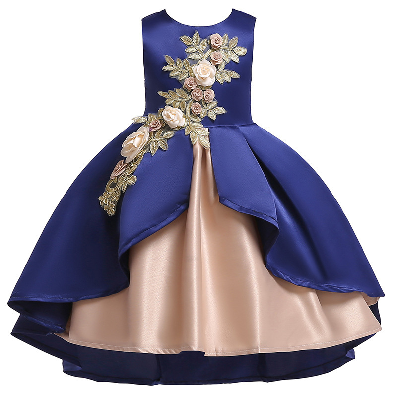 High Quality Layered Dress Kids Princess Printed Flower Christmas Evening Girls Party Dresses