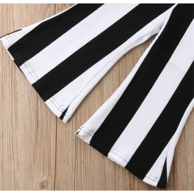 Stripe Pants Kids Girls Cotton Short Sleeve Set Girls Summer Cotton Printed Striped Bottoms Baby Two Piece Sets Outfits