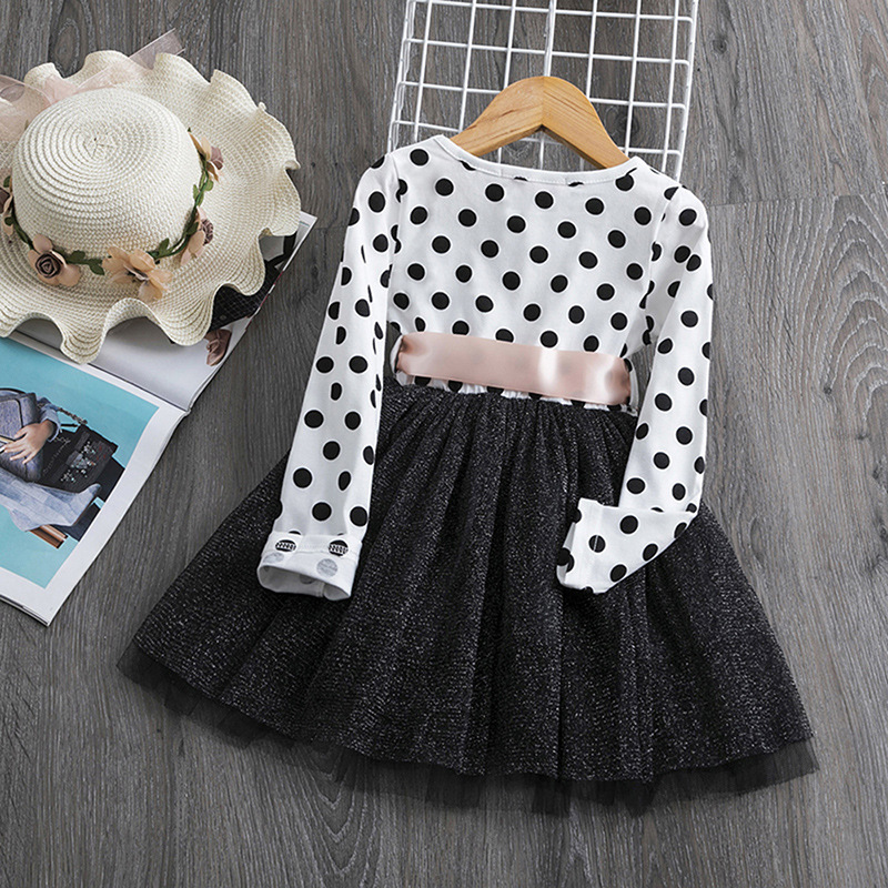 2021 Spring New Fashion Polka Dot Elegant Kids Girl Dresses Long Sleeve Clothing Girls Clothes Princess Dress