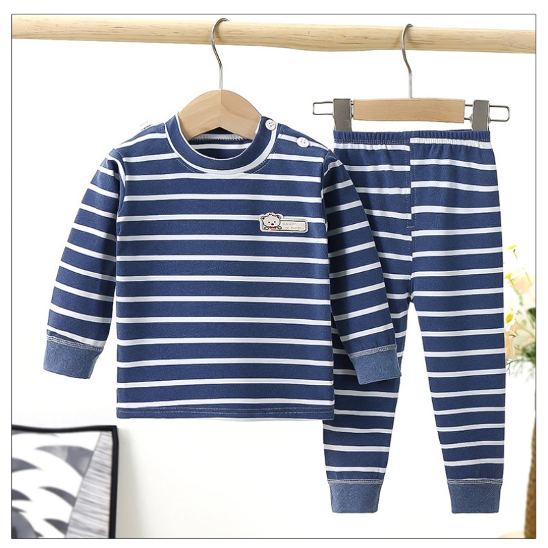 Autumn Winter Newborn Baby Casual Thermal Underwear Stripe Long Sleeves Top Trousers Two Pieces Suits Unisex Pajamas Set