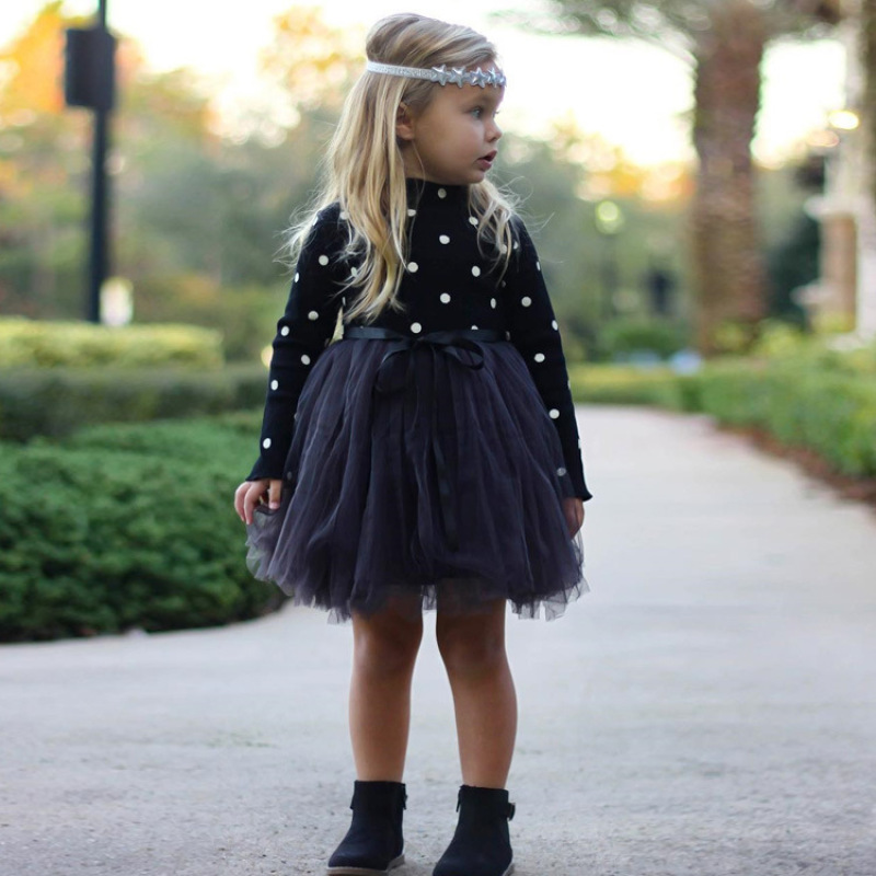 Factory Customization girls tutu dress knit O-Neck Knee-Length autumn Little Girls Clothes Kids Floral Party Dresses