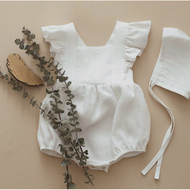 New Product Summer Baby Jumpsuit Linen Sleeveless Playsuit Seersucker Ruffle Sleeve Romper